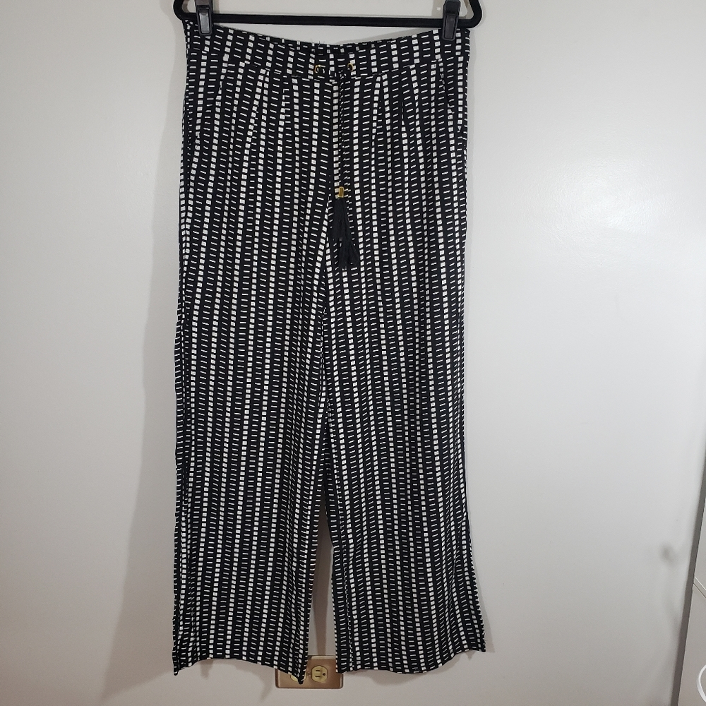 ATMOSPHERE geometric print wide leg tie waist pant
